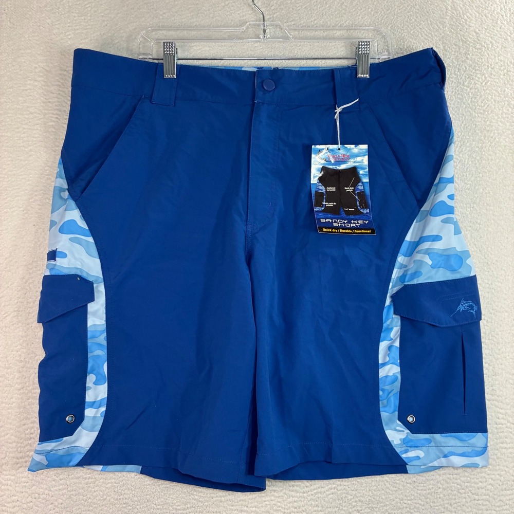 World Wide Sportsman Sandy Key Shorts Men 38x9 Blue Camo Fishing Swim Trunks NWT